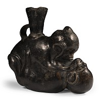 Pre Columbian Black Ware Vessel with Monkeys