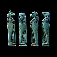 Egyptian Turquoise Glazed Faience Four Sons of Horus Mount Set