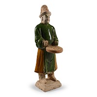 Chinese Ming Green-Glazed Musician with Drum