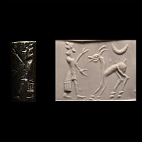 Iranian Black Stone Cylinder Seal with Figure Dressed in Robes