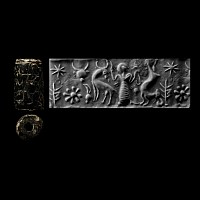 Anatolian Black Stone Cylinder Seal with Standing Hunter