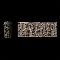 Anatolian Black Stone Cylinder Seal with Standing Figure