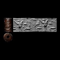 Mitanni Brown Hematite Cylinder Seal with Winged Birds