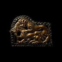 Central Asian Silver-Gilt Belt Buckle with Attack Scene