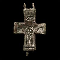 Byzantine Bronze Reliquary Cross Pendant Plate