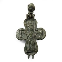 Byzantine Bronze Reliquary Cross Pendant Plate