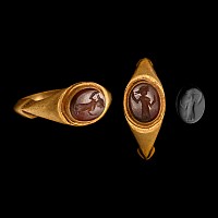 Roman Gold Ring with Goddess Fortuna Gemstone