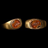 Roman Bronze Ring with Clasped Hands Gemstone