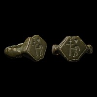 Norman Period Bronze Ring with Figure Holding Long Cross