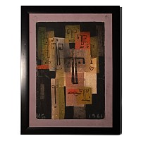 Faces in Rectangles Painting, Attributed to Kirill Sokolov (1930-2004)