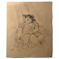 Seated Woman Drawing, Attributed to Fernando Botero (1932-2023)