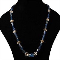 Western Asiatic Deep Blue Glass and Rock Crystal Necklace