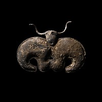 Large Proto-Elamite Silver Pendant with Bull's Head