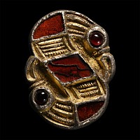 Frankish Silver-Gilt S-Shaped Bird Brooch with Garnets