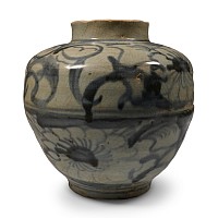 Chinese Yuan Glazed Blue and White Jar with Peony Design