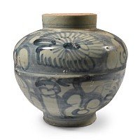 Chinese Yuan Glazed Blue and White Jar with Peony Design
