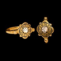 Tudor Period Enamelled Gold Memento Mori Ring with Skull