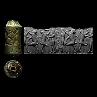 Akkadian Green Jasper Cylinder Seal with Hero
