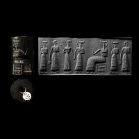 Large Akkadian Black Stone Cylinder Seal with Figures