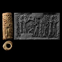 Mitanni Faience Cylinder Seal with Worship Scenes