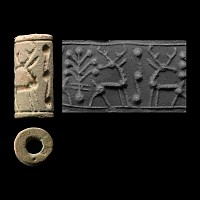 Mitanni Faience Cylinder Seal with Worship Scenes