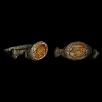 Roman Bronze Ring with Boar Gemstone