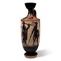 Greek Attic Terracotta Black Figure Painted Lekythos Attributed to the Athena Painter
