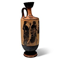 Greek Terracotta White-Ground Painted Lekythos Attributed to the Athena Painter