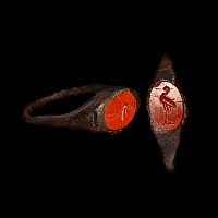 Roman Bronze Ring with Stork Gemstone