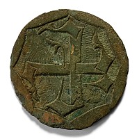 Medieval Knight's Heraldic Insignia Gilt Bronze Plaque with Crossed Initials C and T
