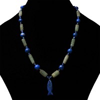Western Asiatic Lapis Lazuli and Green Stone Bead Necklace String