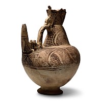 Large Western Asiatic Terracotta Bichrome Vessel with Handle