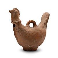 Western Asiatic Terracotta Rooster Vessel with Loop Handle