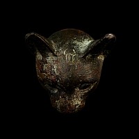 Egyptian Bronze Cat Head with Incised Scarab