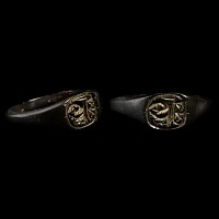 Medieval Bronze Seal Glove Ring with Crowned Lombardic H