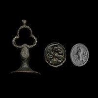 Georgian Bronze Seal Matrix with Rampant Lion