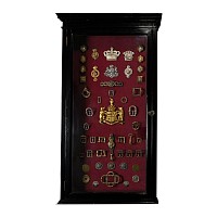 Wall Cabinet Containing an Assembly of Military and Livery Badges