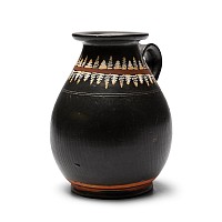 Greek Gnathian Black-Glazed Jug with Grape Vines