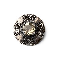 Vintage Celtic Revival Silver Brooch with Yellow Quartz