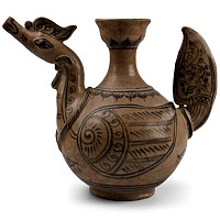 South East Asian Blue and White Glazed Pottery Ritual Bird Kendi