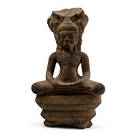 South East Asian Sandstone Statue of Naga-Enthroned Meditating Buddha