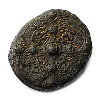 Viking Gilt Bronze Drum Brooch with Oseberg Beast Panels