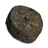 Viking Gilt Bronze Drum Brooch with Oseberg Beast Panels