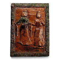 Ming Green and Brown Glazed Figural Plaque