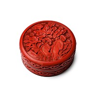 Chinese Cinnabar Lacquer Bronze Trinket Box with Floral Lid