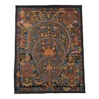 Vintage Tibetan Buddhist Hand-Painted Illuminated Thangka