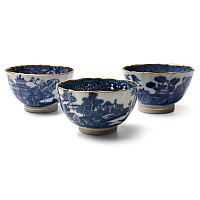 Chinese Gilt Blue and White Painted Porcelain Cup Group