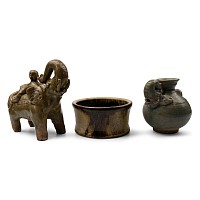 South East Asian Glazed Vessel and Elephant Group