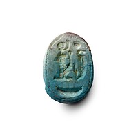 Egyptian Faience Frog Scaraboid with Hieroglyphs