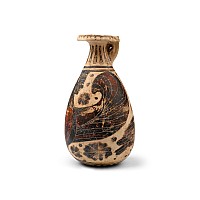 Greek Corinthian Aryballos with Winged Deity and Swan